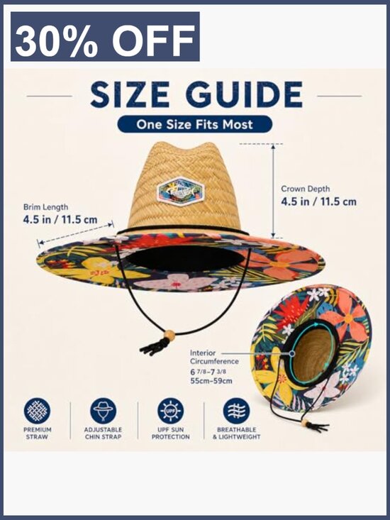 UPF 50+ Wide Brim Straw Sun Hat Unisex Beach Fishing main image 6